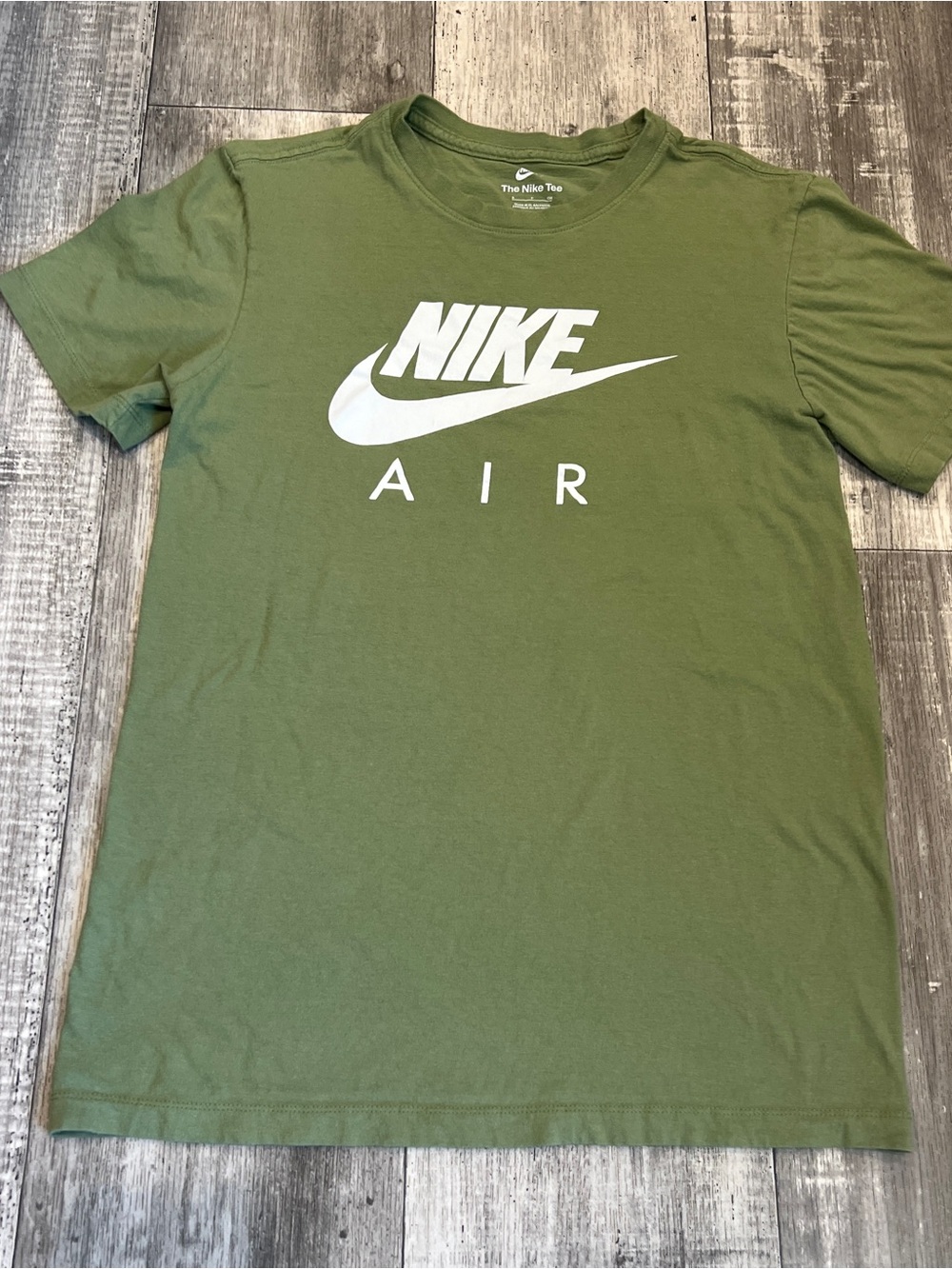 Nike Olive Green Short Sleeve T-Shirt with White Nike Air Logo Mens Small